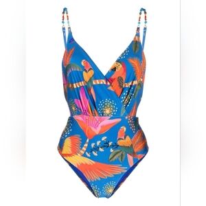 FARM RIO Macaw V-neck ruched swimsuit